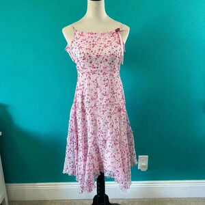 Biscotti Pink Floral Tie Back Coquette Asymmetrical Midi Dress Girls Size 10